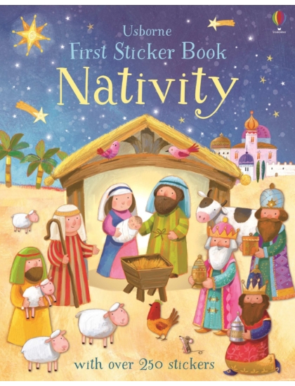 First Sticker Book Nativity 9781474919074 Okoskönyv Angol gyerekkönyv és ifjúsági könyv Usborne